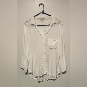 Anthropologie Cloth & Stone Women's White Button-Down Hi-Low Shirt w/ Pocket MED